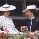 Принцесса Диана и принцесса Анна в королевском ложе на Дерби. 1986 год.